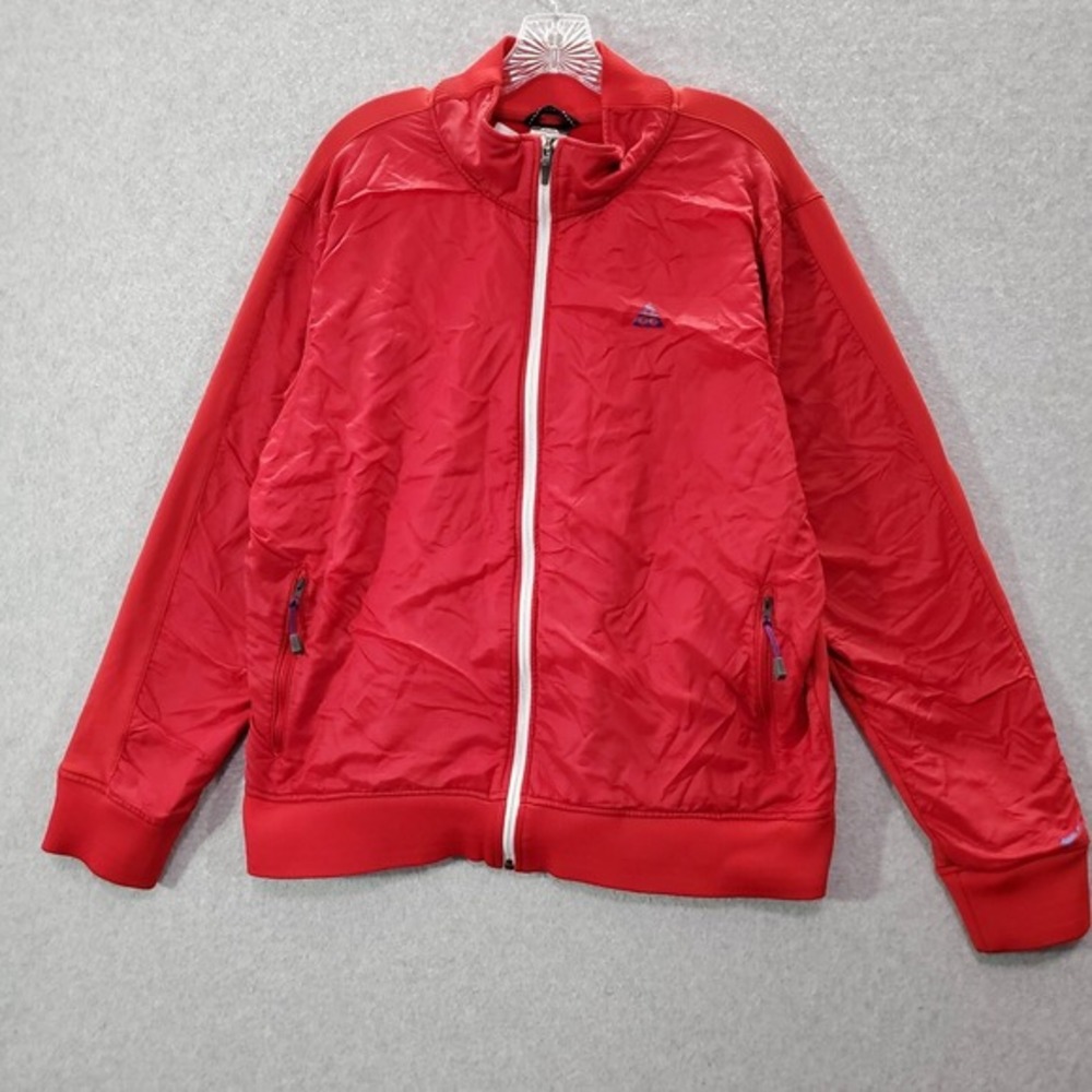 NIKE ACG Men Jacket XL Red Windbreaker Swoosh Logo Dri Fit Full Zip Pockets